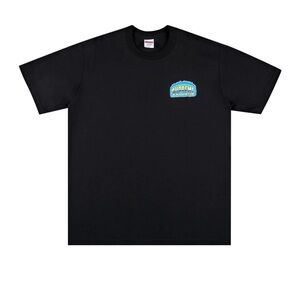 Supreme Chrome Tee Black Blue Flame Logo Size Medium